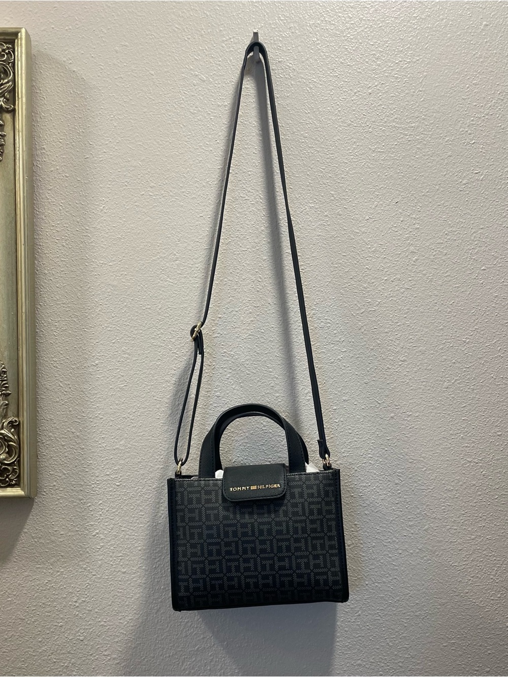 Tommy Hilfiger Black Logo Jacquard Crossbody Satchel